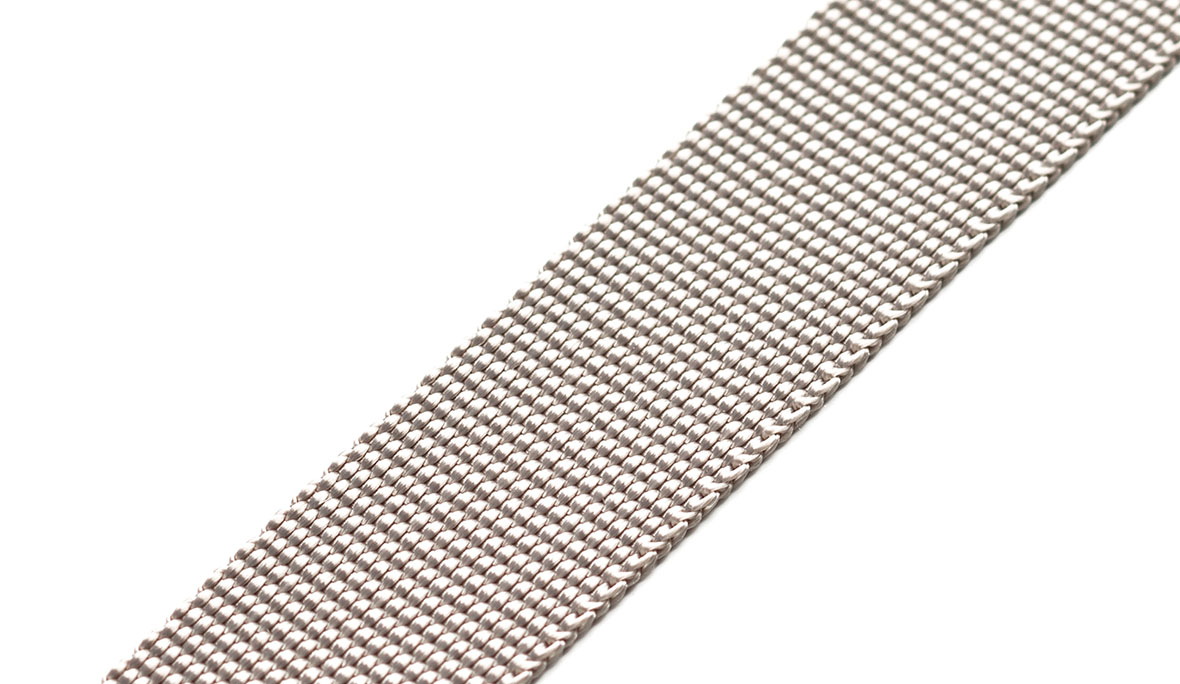 Schlaufenwebband: Produktfoto eines beigen Schlaufenbandes vor weißem Hintergrund.