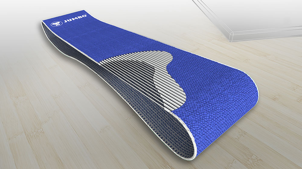 Technische Illustration eines blauen Fitnessbands mit Jumbo-Textil-Branding zum Thema Fit for Fun