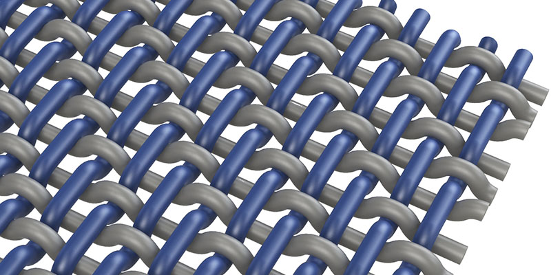 Digitales 3D-Modell einer Köper-Bindung, mit blauen und grauen Fäden