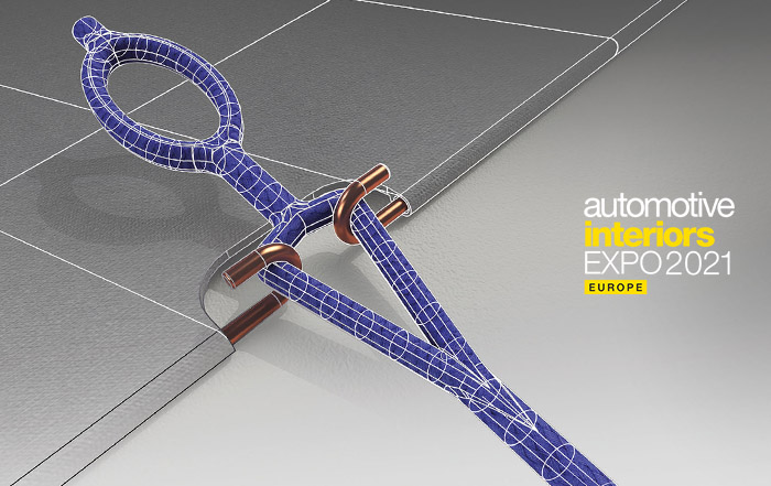 Technische Illustration einer Lochkordel zur Illustration von Aufbau und Funktionsweise, darauf das Logo der automotive interiors EXPO 2021