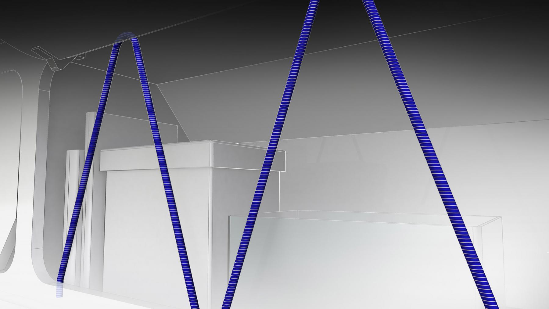 Textile Aufbewahrungs- und Fixierungslösungen: Technische Illustration einer Kordelsicherung zur Sicherung von Gepäck oder Ware