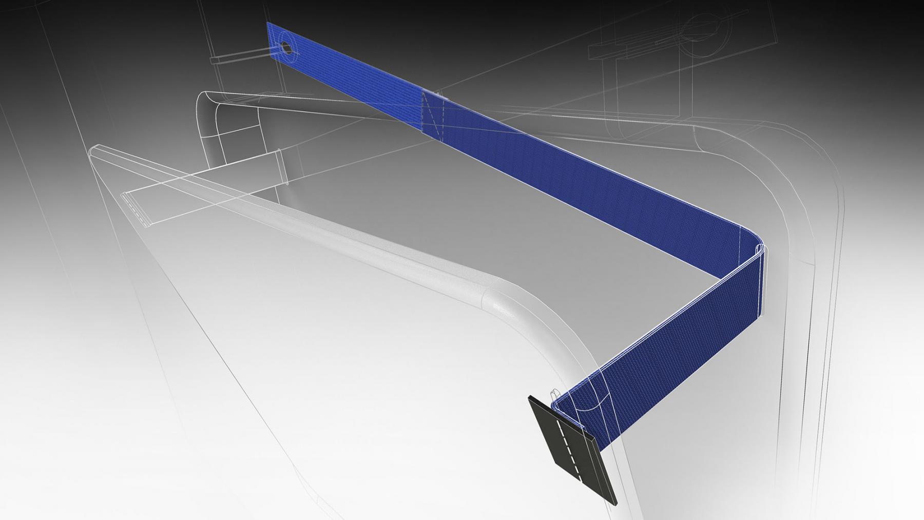 Technische Illustration eines verbauten Webgummibandes